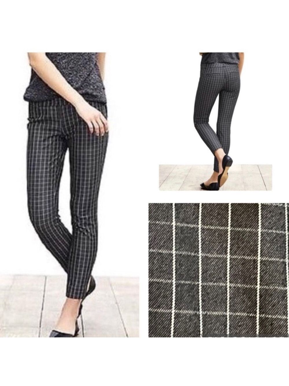 Banana Republic gray white sloan windowpane plaid check ankle pants Sz 12 NWOT